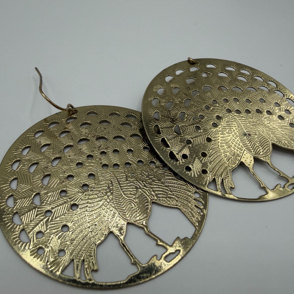 Gold Peacock Statement Earrings